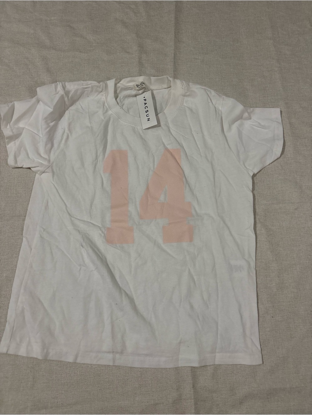 PacSun White Tee with Pale Pink '14' Graphic